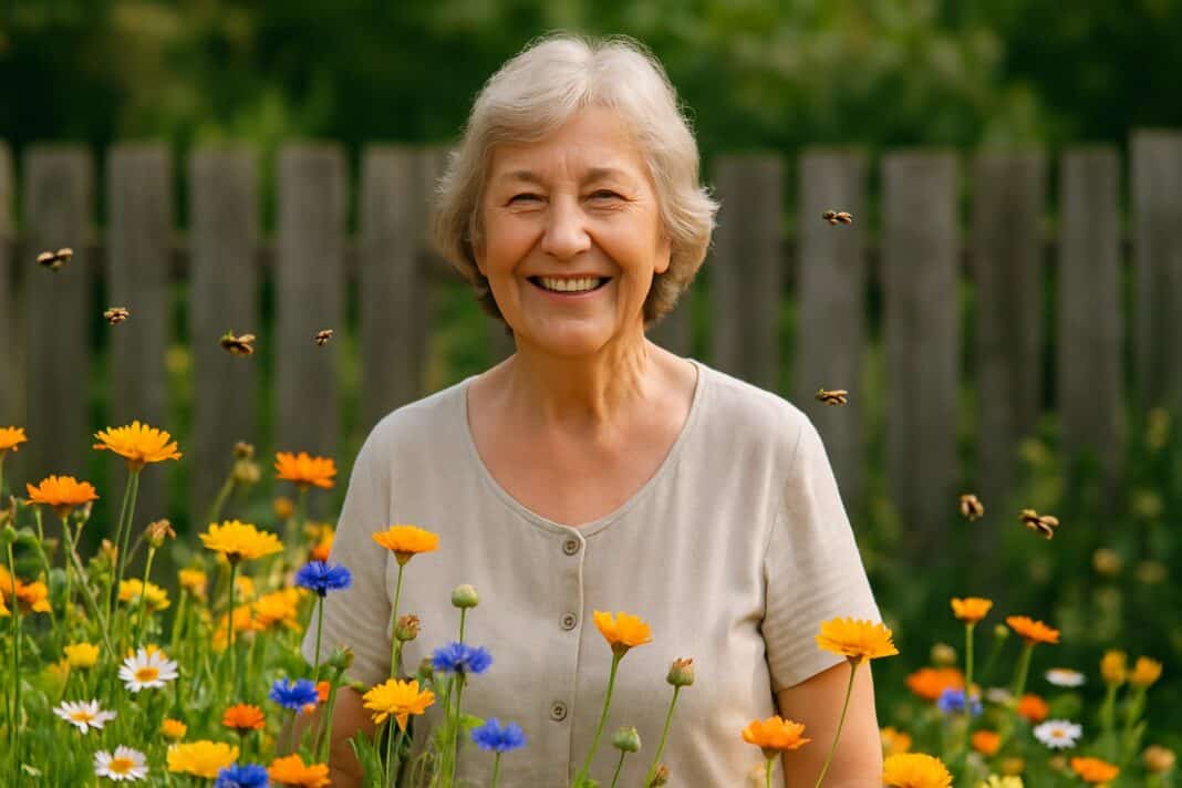Omas bunter Garten mit blühenden Wildblumen und summenden Bienen