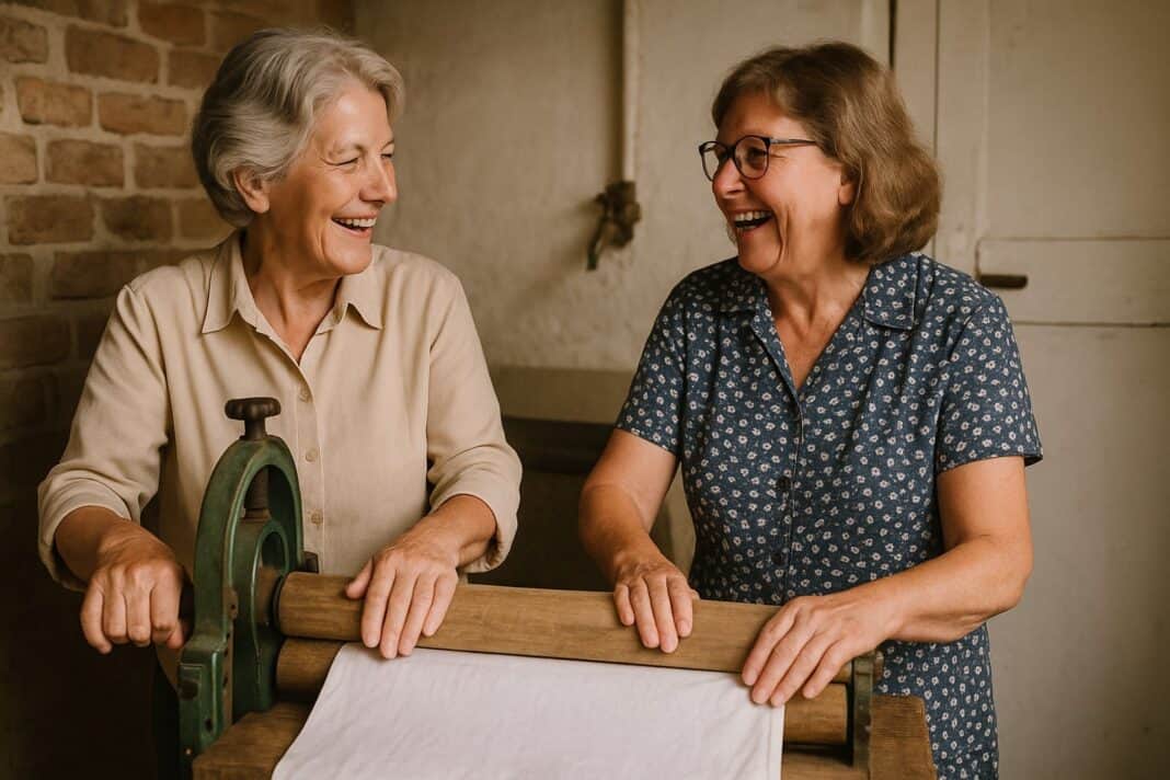 Lachen beim Mangeln – wo Wäsche und Worte glatt wurden